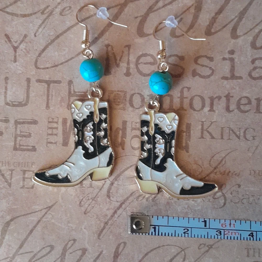 Cowboy Boot Earrings with Turquoise Beads